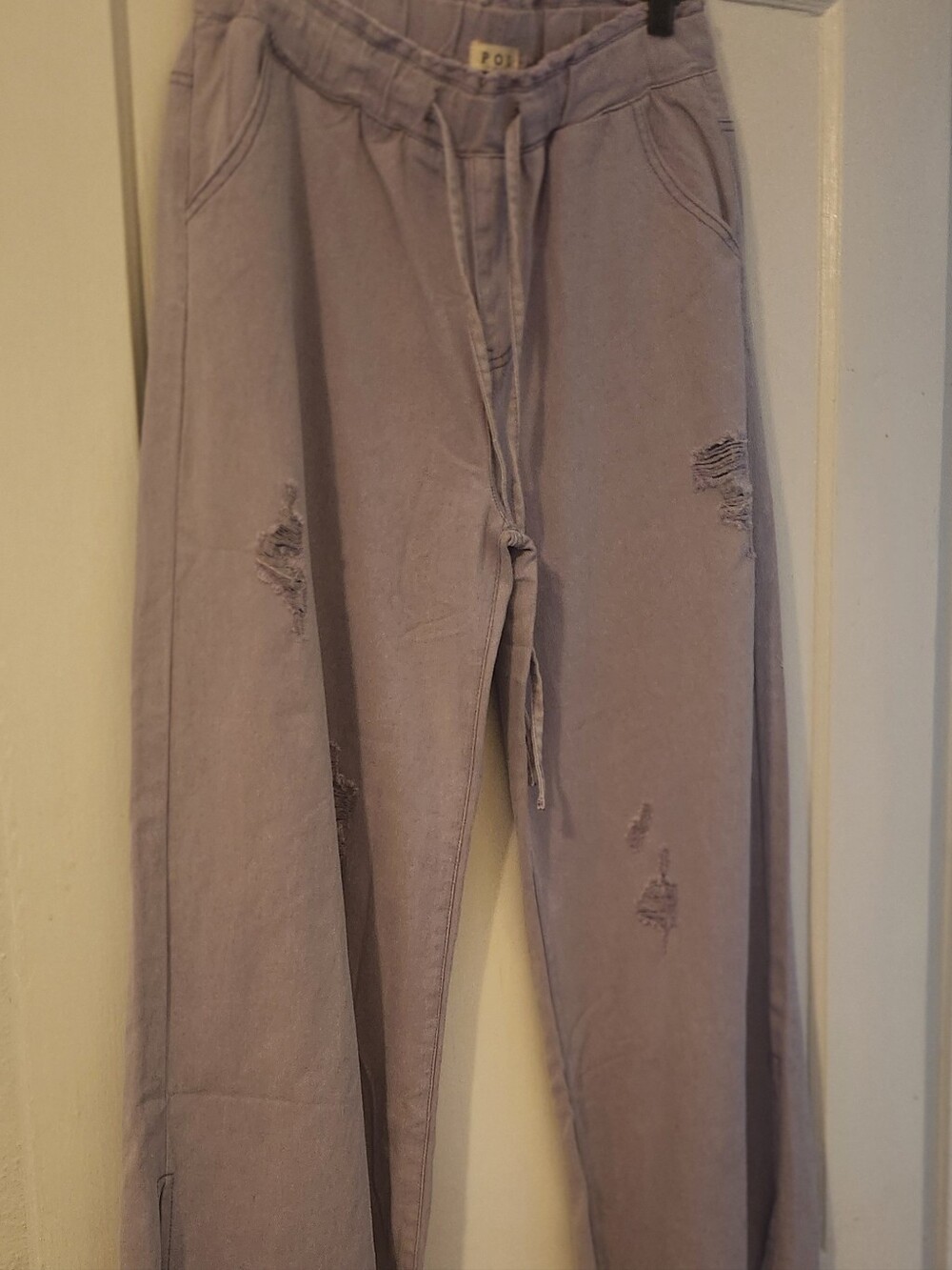 Wide Leg Distress Denim Jeans